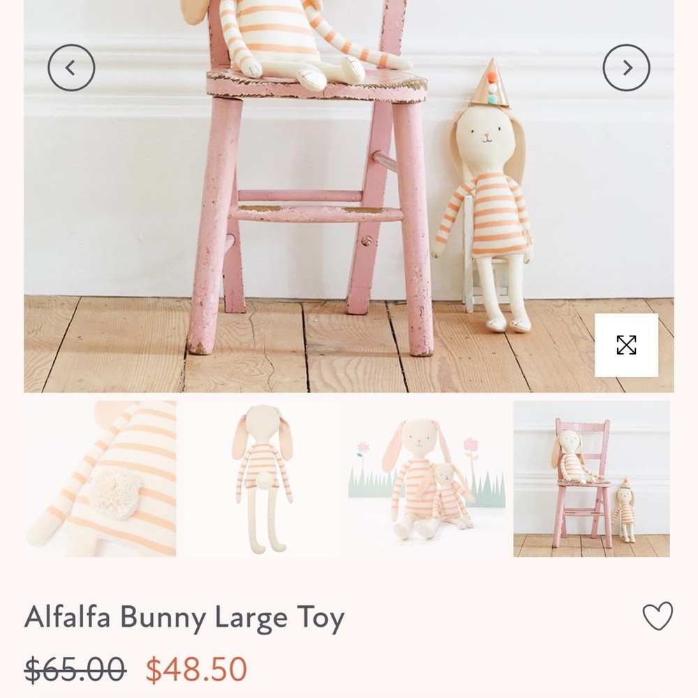 Meri Meri Pink and Cream Striped Bunny